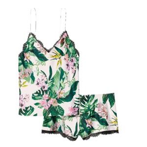 🌴Victoria's Secret VS Matching PJs Floral Tropical Print Cami Set - Green & Pink
